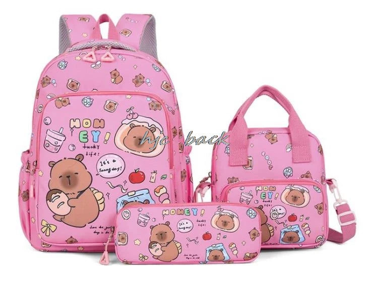 3Pcs/set Capybara Print Backpack Lunch Bag with Pencilcase Colorful Patterns Boys Girls