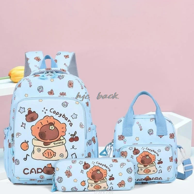 3Pcs/set Capybara Print Backpack Lunch Bag with Pencilcase Colorful Patterns Boys Girls