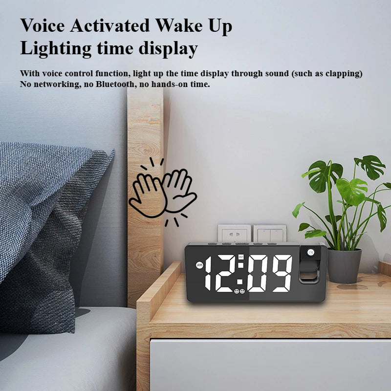Despertador de projeção multifunções com carregamento USB e ecrã grande