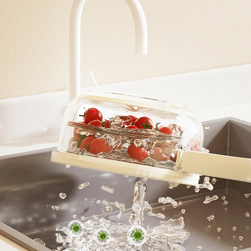 Fruit Drain Basket with Lid Vegetable Washing Bowl Foldable