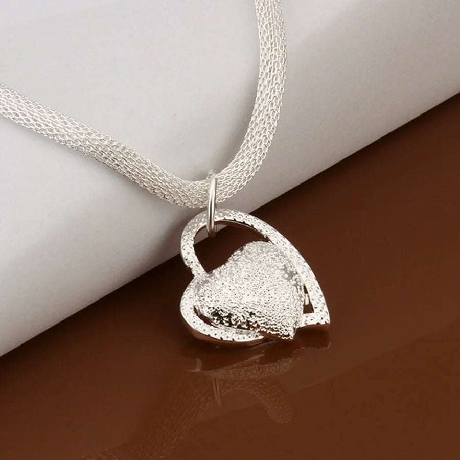 925 Sterling Silver Necklace Gorgeous Charm Fashion Heart Wedding Lady