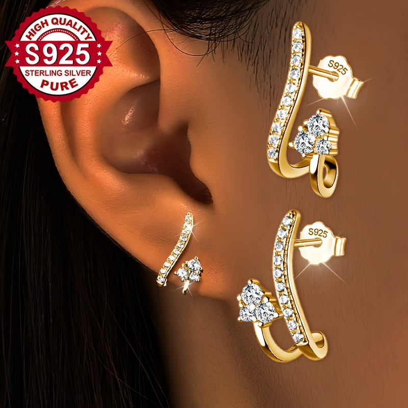 Pair, S925 Silver, Long and Short Line Earrings, Retro Sweet Elegant Ear Ornaments