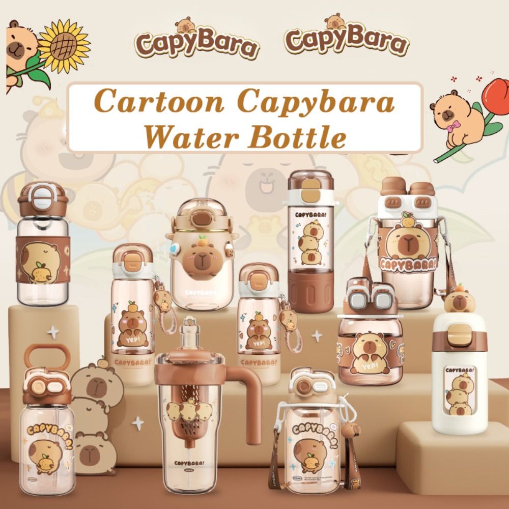 Garrafa de água de capivara de desenho animado kawaii de alta qualidade em plástico transparente