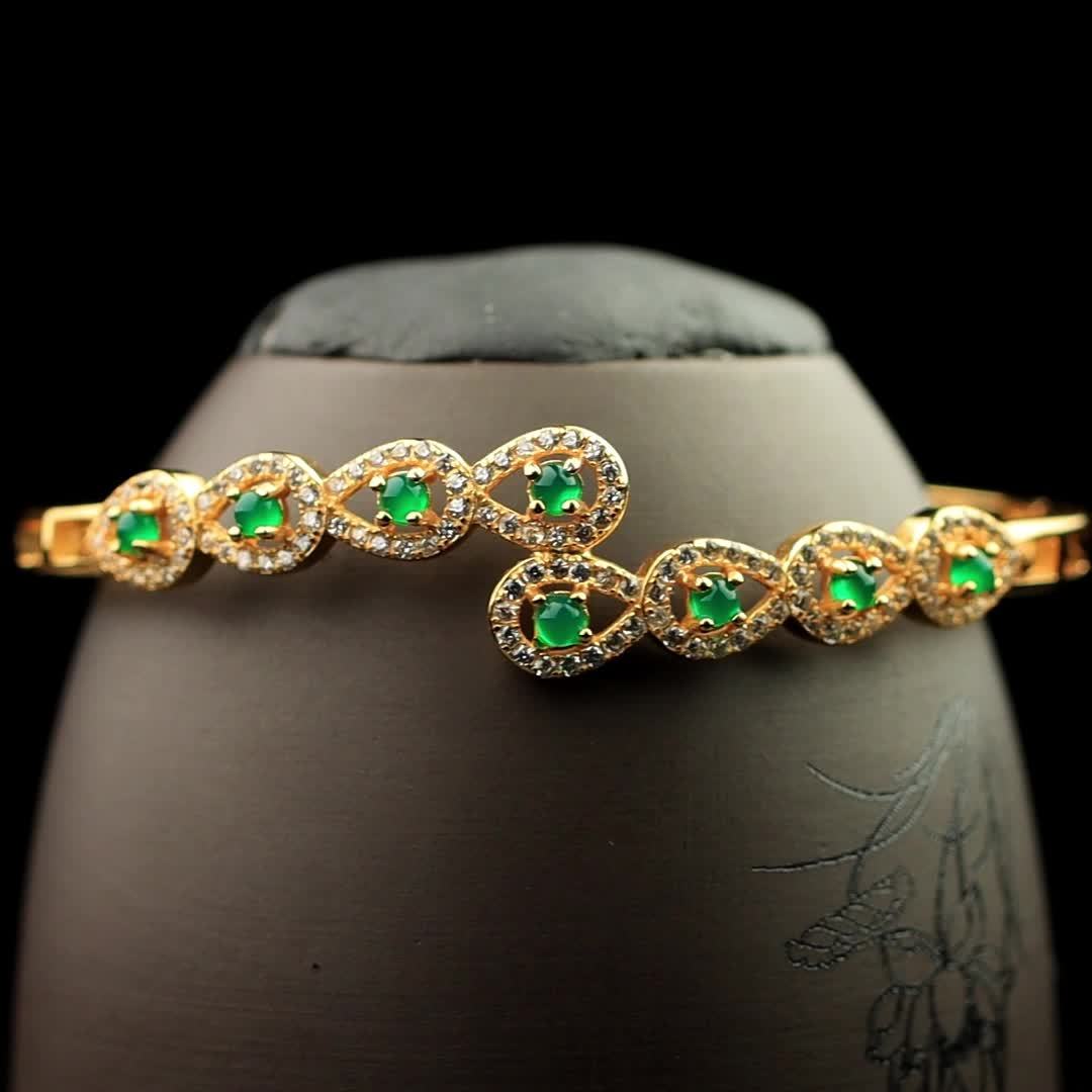 1pc 925 Silver Inlaid Natural Stone Grade A Ice Seed Full Green Women's Jewelry
