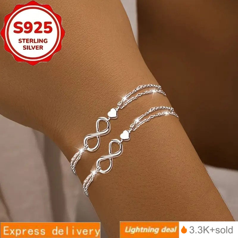 2pcs S925 Sterling Silvery Infinity Symbol Bracelets