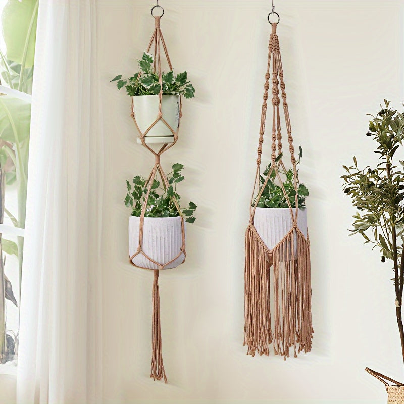 5 Pack Macrame Plant Hangers - Handwoven Bohemian Style