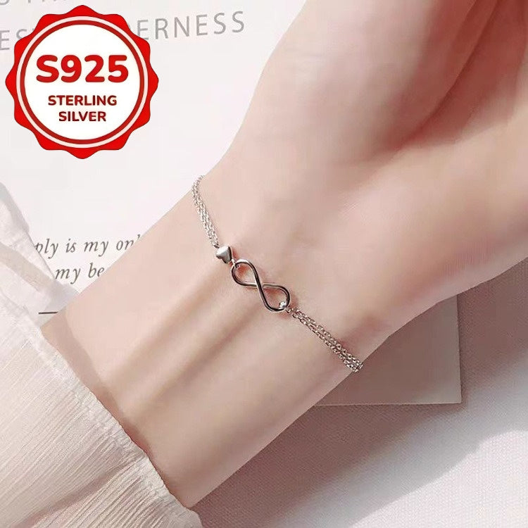 2pcs S925 Sterling Silvery Infinity Symbol Bracelets