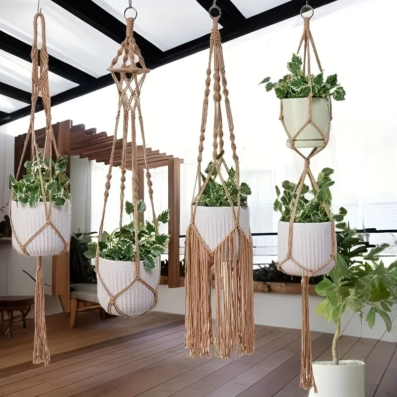 5 Pack Macrame Plant Hangers - Handwoven Bohemian Style
