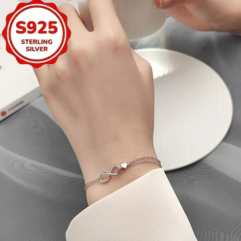 2pcs S925 Sterling Silvery Infinity Symbol Bracelets