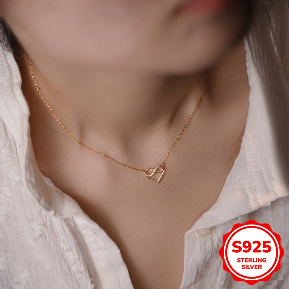 A Delicate And Stylish S925 Silver Heart-shaped Zirconia Necklace With Infinite