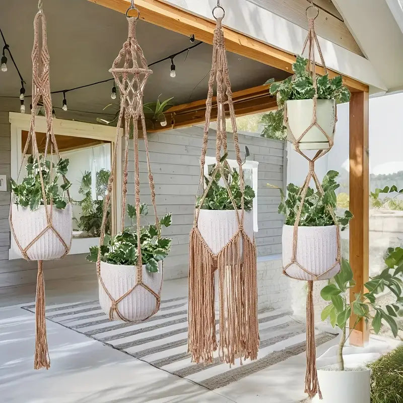 5 Pack Macrame Plant Hangers - Handwoven Bohemian Style