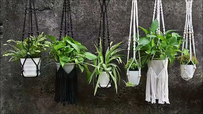 5 Pack Macrame Plant Hangers - Handwoven Bohemian Style