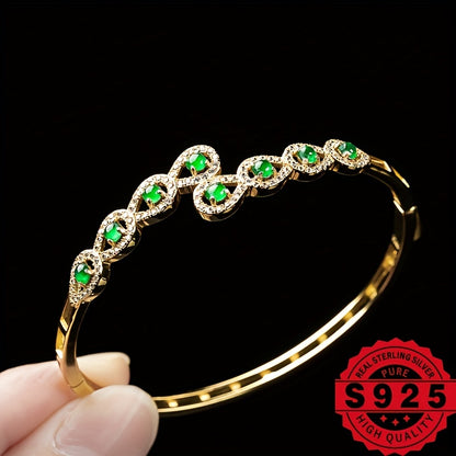 1pc 925 Silver Inlaid Natural Stone Grade A Ice Seed Full Green Women's Jewelry