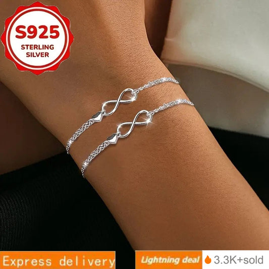 2pcs S925 Sterling Silvery Infinity Symbol Bracelets