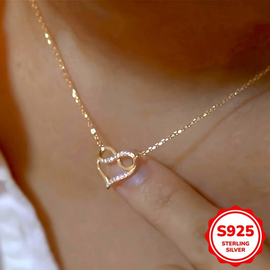 A Delicate And Stylish S925 Silver Heart-shaped Zirconia Necklace With Infinite