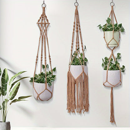 5 Pack Macrame Plant Hangers - Handwoven Bohemian Style