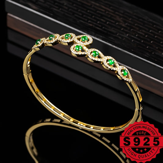 1pc 925 Silver Inlaid Natural Stone Grade A Ice Seed Full Green Women's Jewelry