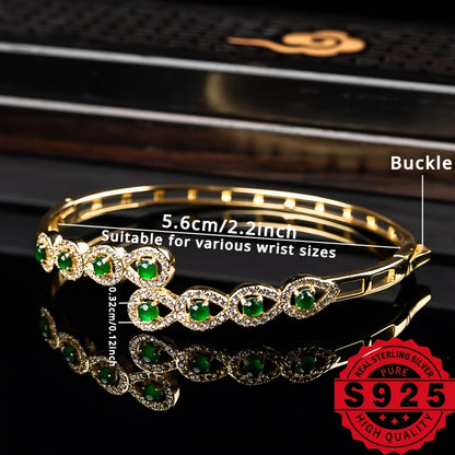 1pc 925 Silver Inlaid Natural Stone Grade A Ice Seed Full Green Women's Jewelry