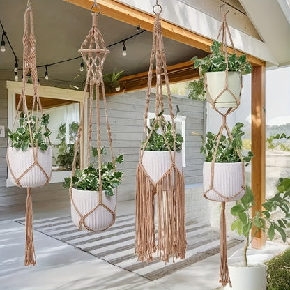5 Pack Macrame Plant Hangers - Handwoven Bohemian Style