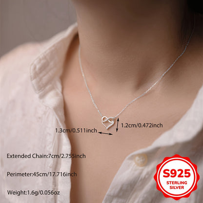 A Delicate And Stylish S925 Silver Heart-shaped Zirconia Necklace With Infinite