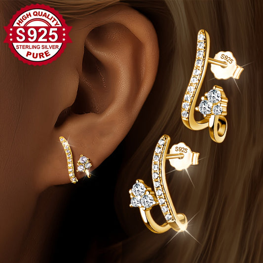 Pair, S925 Silver, Long and Short Line Earrings, Retro Sweet Elegant Ear Ornaments