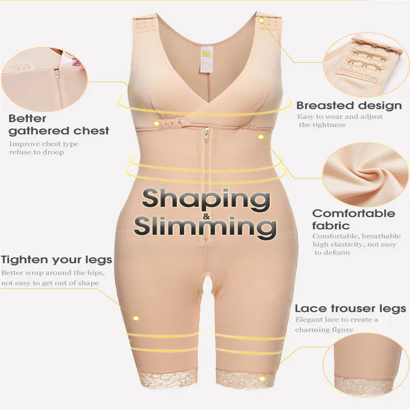 Zip Waist Lace Slimming Shaper Corset Control Shapewear Butt Lifter Strap Body Shaper
