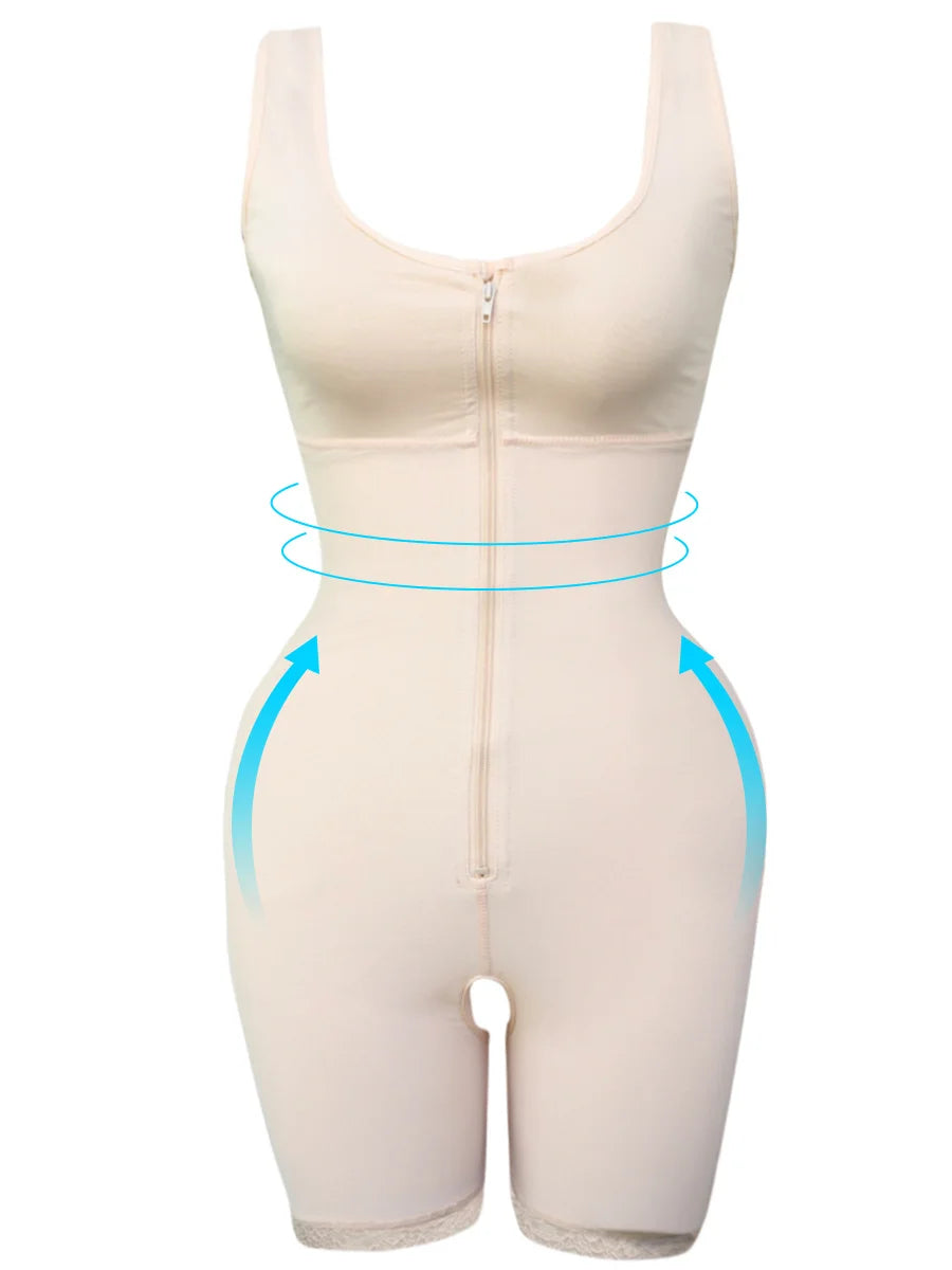 Zip Waist Lace Slimming Shaper Corset Control Shapewear Butt Lifter Strap Body Shaper