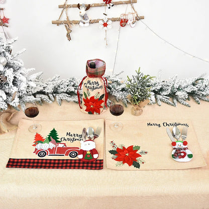 Christmas Elder Snowman Elk Doll Knife And Fork Cutlery Set Cloth