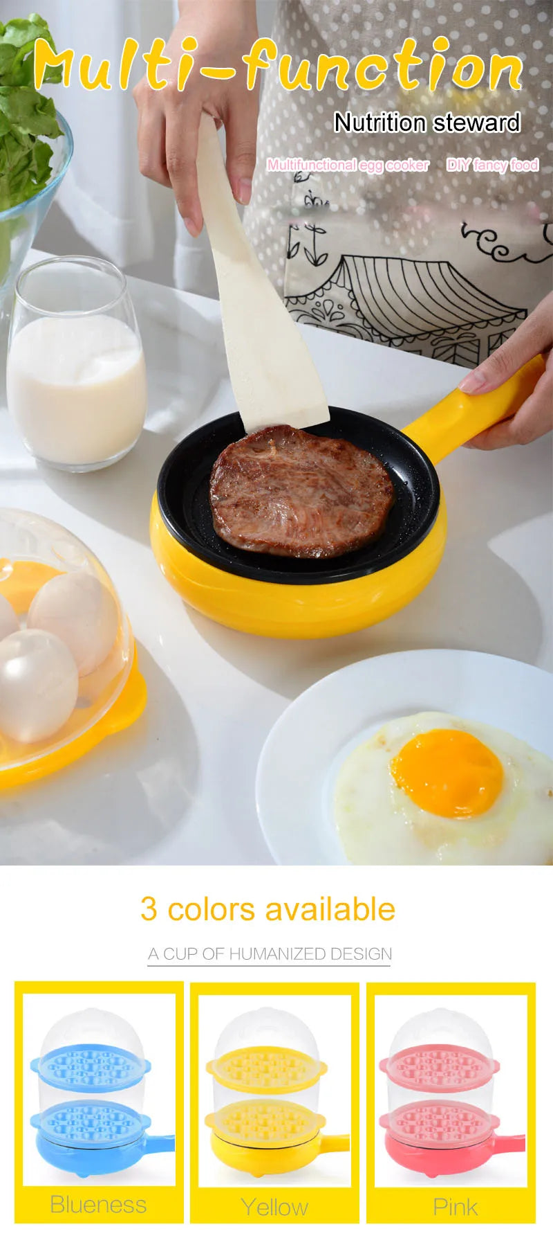 220V Omelet Steamer Egg Cooker Egg Frying Pan Auto Power Off Breakfast