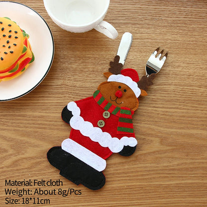 Christmas Elder Snowman Elk Doll Knife And Fork Cutlery Set Cloth