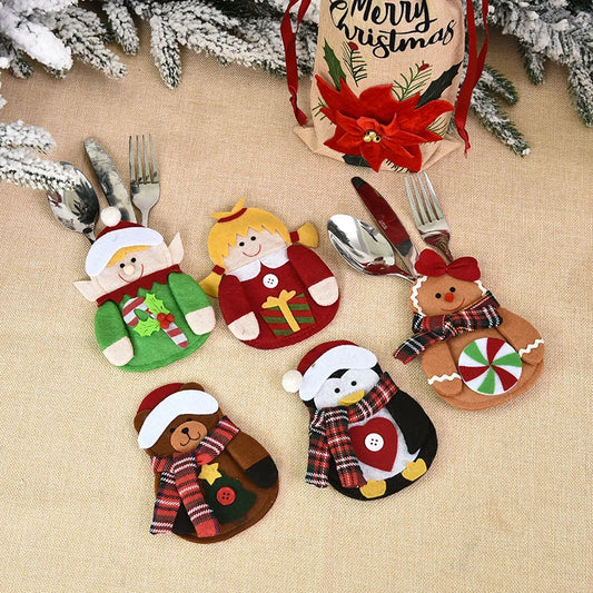 Christmas Elder Snowman Elk Doll Knife And Fork Cutlery Set Cloth