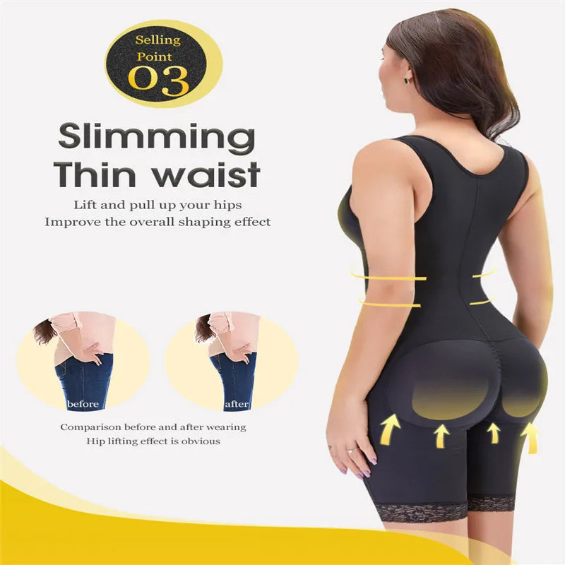 Zip Waist Lace Slimming Shaper Corset Control Shapewear Butt Lifter Strap Body Shaper