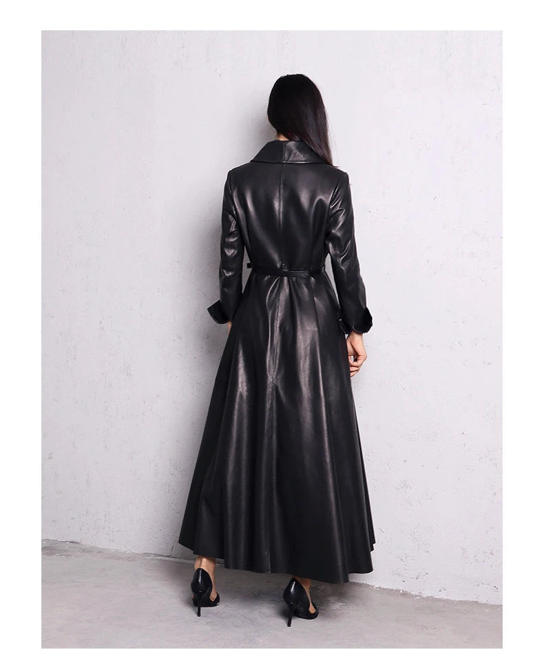 Nerazzurri High Quality Red Black Maxi PU Leather Trench Coat