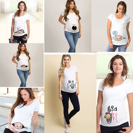 Summer Fashion Pregnant Woman Clothes Maternity Baby Peeking Sweatshirt
