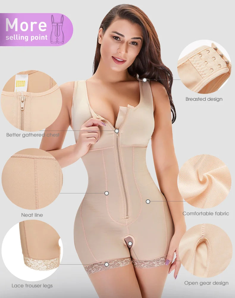 Zip Waist Lace Slimming Shaper Corset Control Shapewear Butt Lifter Strap Body Shaper