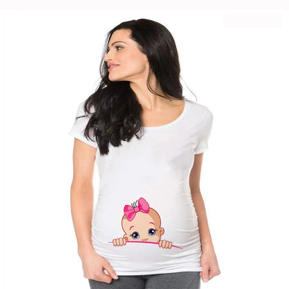 Summer Fashion Pregnant Woman Clothes Maternity Baby Peeking Sweatshirt