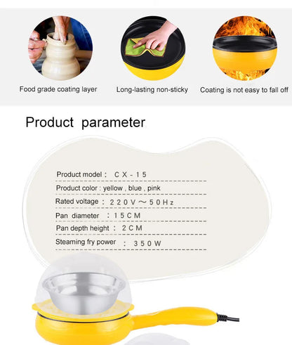 220V Omelet Steamer Egg Cooker Egg Frying Pan Auto Power Off Breakfast