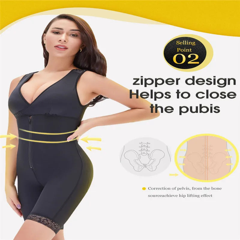Zip Waist Lace Slimming Shaper Corset Control Shapewear Butt Lifter Strap Body Shaper