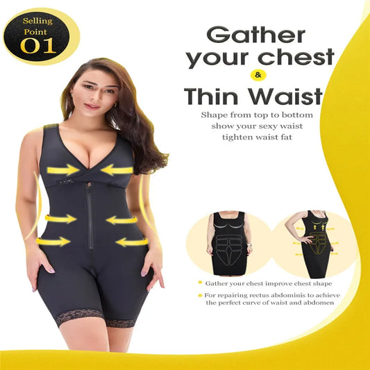 Zip Waist Lace Slimming Shaper Corset Control Shapewear Butt Lifter Strap Body Shaper