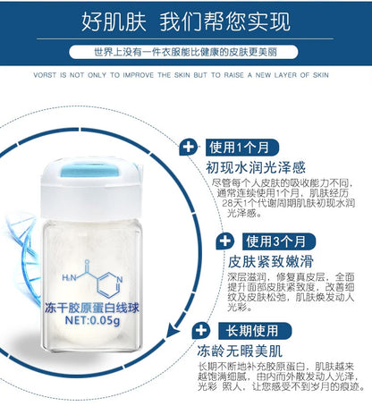 Sérum facial coreano com colagénio hidrolisado em forma de fios, hidratante, lifting e refirmante, para o cuidado da pele e redução de linhas finas.