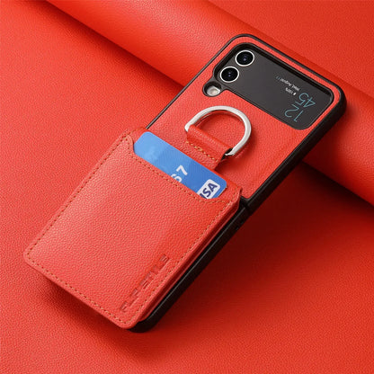 multifunction Card Slot Lychee leather Phone Case for Samsung Z Flip 6 5 4 3