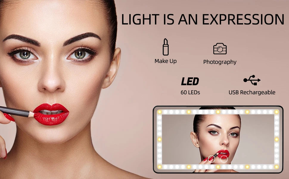 Espejo de vanidad para visera de coche, espejo de maquillaje con 3 modos de luz y 60 LED