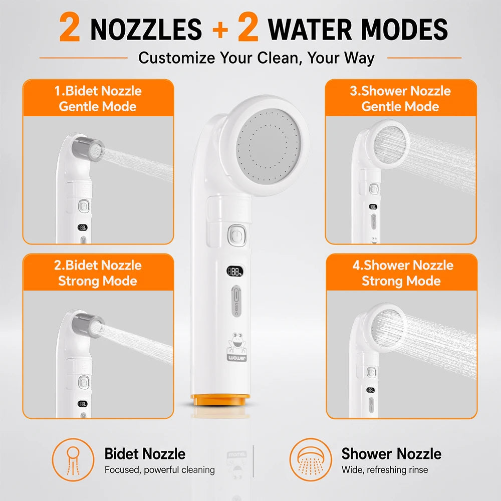 Electric Portable Bidet, 2-in-1 Shower & Bidet Nozzle, Rechargeable Travel Sprayer