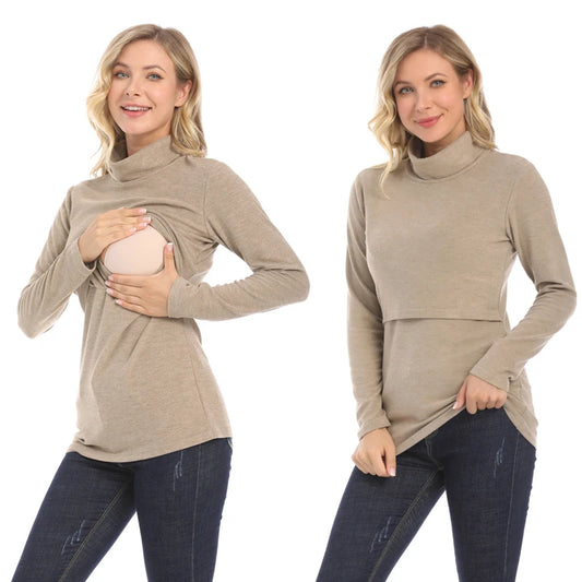 Autumn Winter Maternity Clothes Turtleneck Warm Long Sleeve