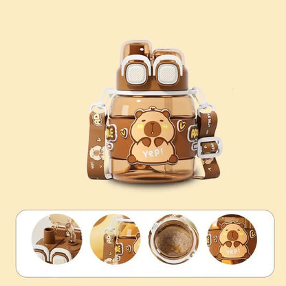 Garrafa de água de capivara de desenho animado kawaii de alta qualidade em plástico transparente