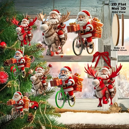 12-Piece Santa Claus Wooden Ornament Set - Perfect for Christmas Trees