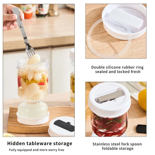 Tarro de pepinillos con colador, recipiente de reloj de arena para aceitunas, recipiente para guardar pepinillos, separador de humedad y sequedad, invertido