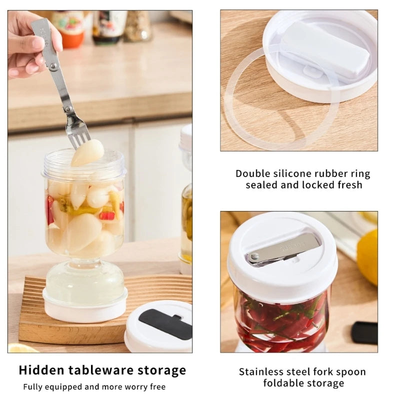 Recipiente para picles, frasco flip, armazenamento separado para alimentos húmidos e secos, suporte invertido