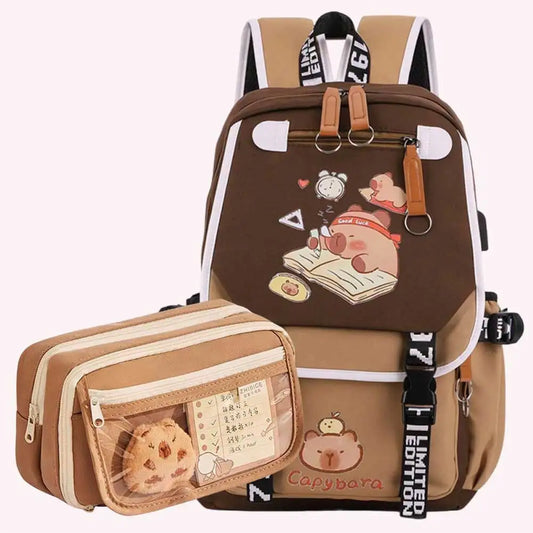 Capybara Backpack for Girls Boys Students Cute Kawaii Large Capacity Bookbag
