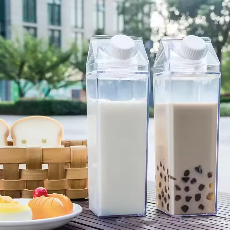 Vaso de agua con diseño de caja de leche transparente súper caliente de 500/1000 ml, estilo coreano